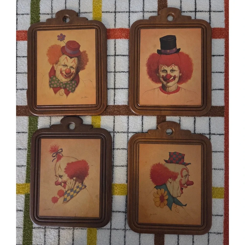 Vintage John Nelson Clown Wall Plaques Set of 4 Circus Decor Mid Century Art